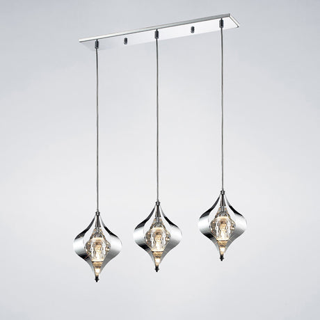 Amano Small 3 Light Crystal Bar Pendant Light - Polished Chrome