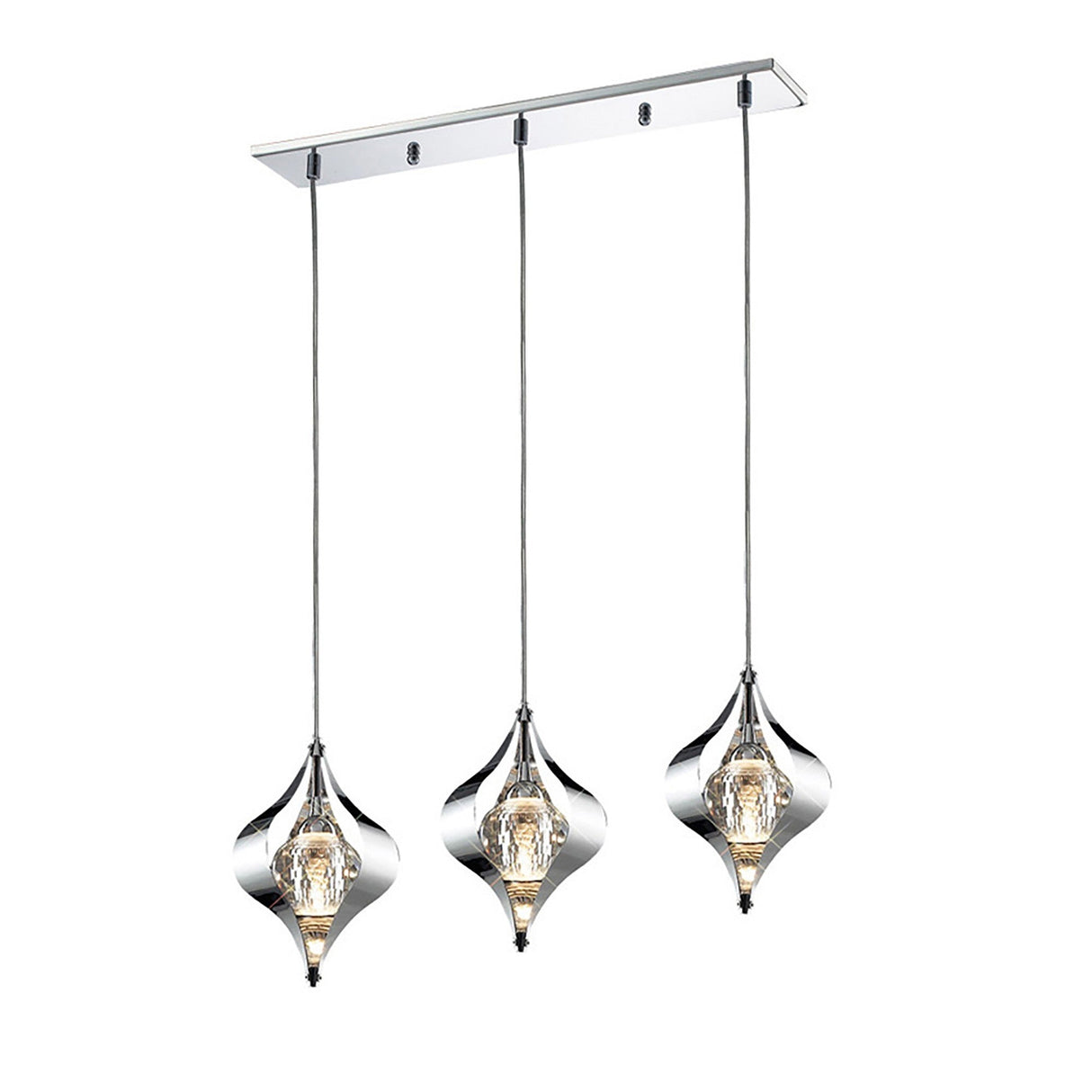 Amano Small 3 Light Crystal Bar Pendant Light - Polished Chrome