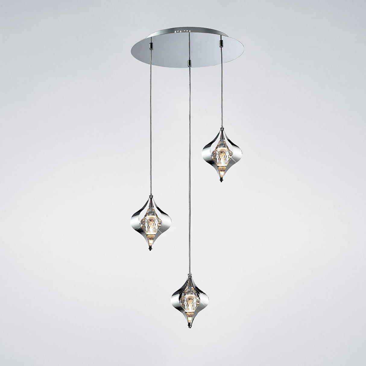 Amano Large 3 Light Crystal Cluster Pendant Light - Polished Chrome