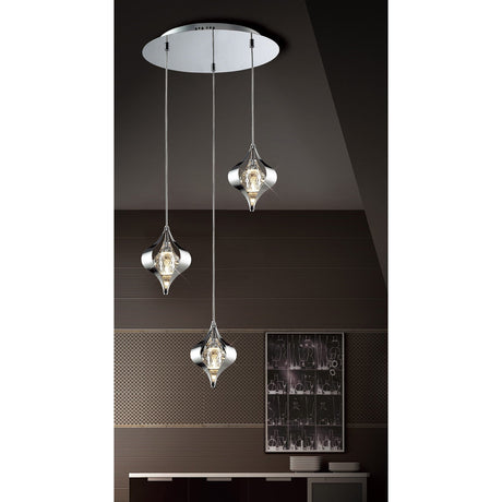 Amano Large 3 Light Crystal Cluster Pendant Light - Polished Chrome