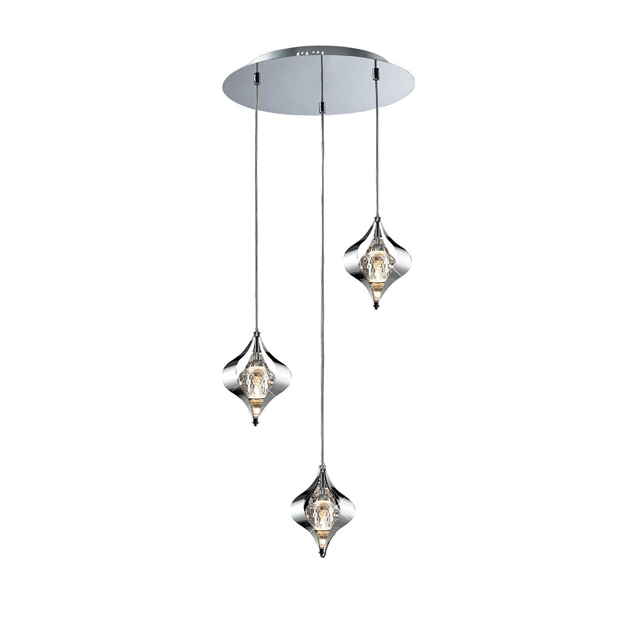 Amano Large 3 Light Crystal Cluster Pendant Light - Polished Chrome