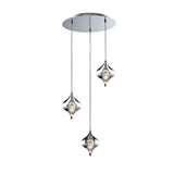 Amano Large 3 Light Crystal Cluster Pendant Light - Polished Chrome