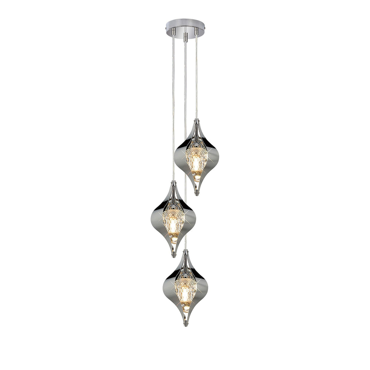 Amano Small 3 Light Crystal Cluster Pendant Light - Polished Chrome