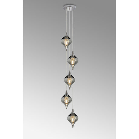 Amano Small 5 Light Crystal Cluster Pendant Light - Polished Chrome