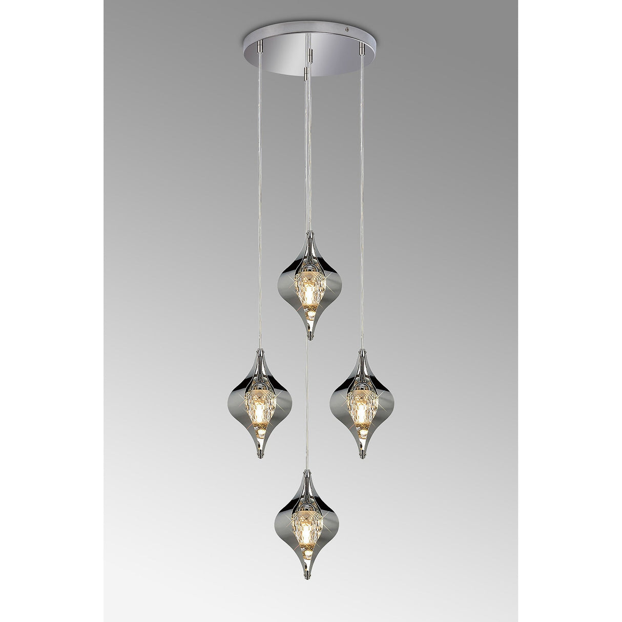 Amano 4 Light Crystal Cluster Pendant Light - Polished Chrome