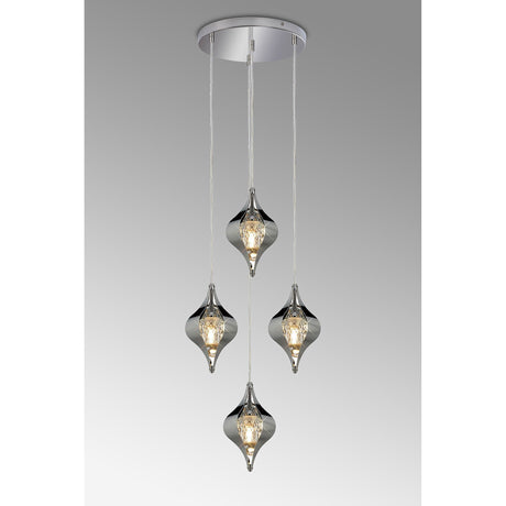 Amano 4 Light Crystal Cluster Pendant Light - Polished Chrome