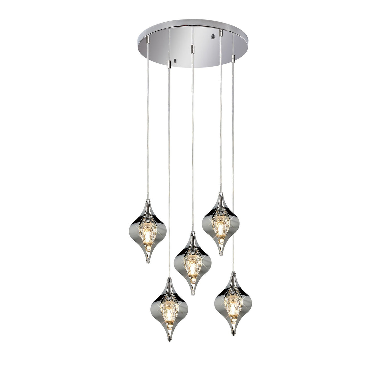 Amano Large 5 Light Crystal Cluster Pendant Light - Polished Chrome