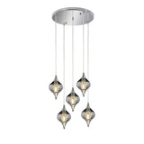 Amano Large 5 Light Crystal Cluster Pendant Light - Polished Chrome