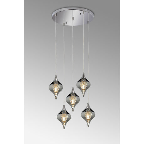 Amano Large 5 Light Crystal Cluster Pendant Light - Polished Chrome