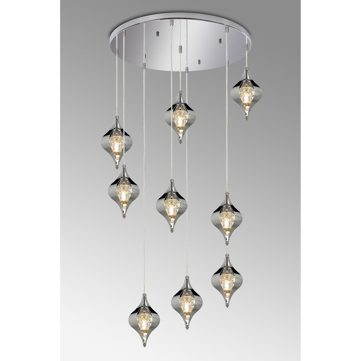 Amano 9 Light Crystal Cluster Pendant Light - Polished Chrome
