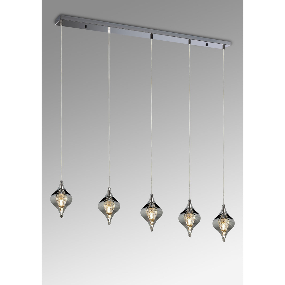 Amano Large 5 Light Crystal Bar Pendant Light - Polished Chrome