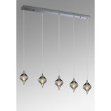 Amano Large 5 Light Crystal Bar Pendant Light - Polished Chrome