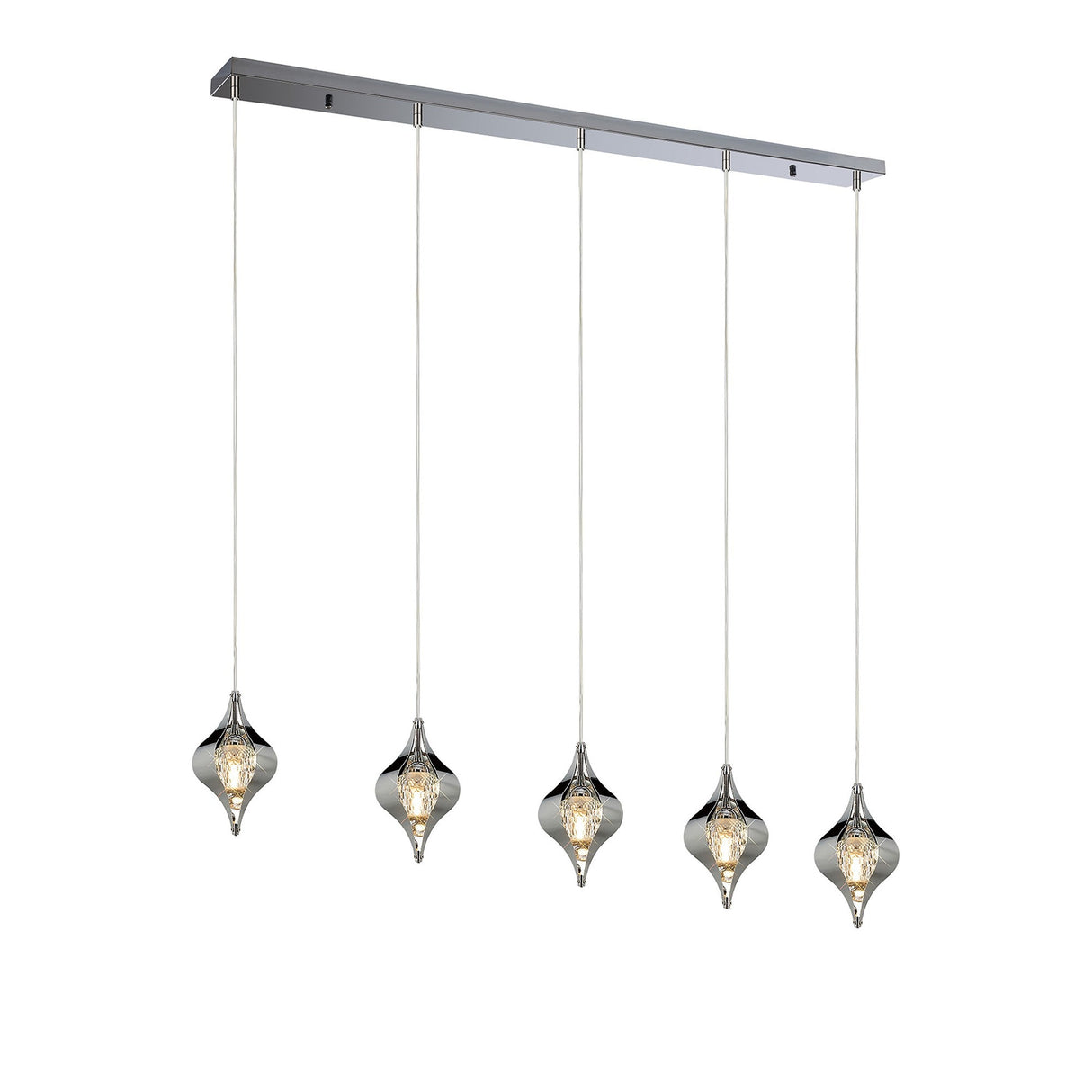 Amano Large 5 Light Crystal Bar Pendant Light - Polished Chrome