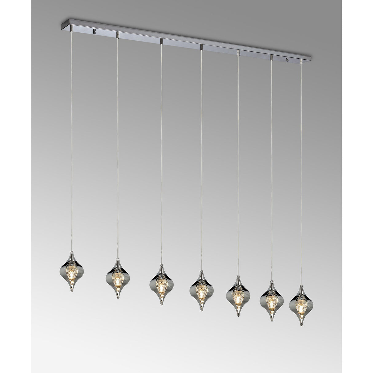 Amano 7 Light Crystal Bar Pendant Light - Polished Chrome