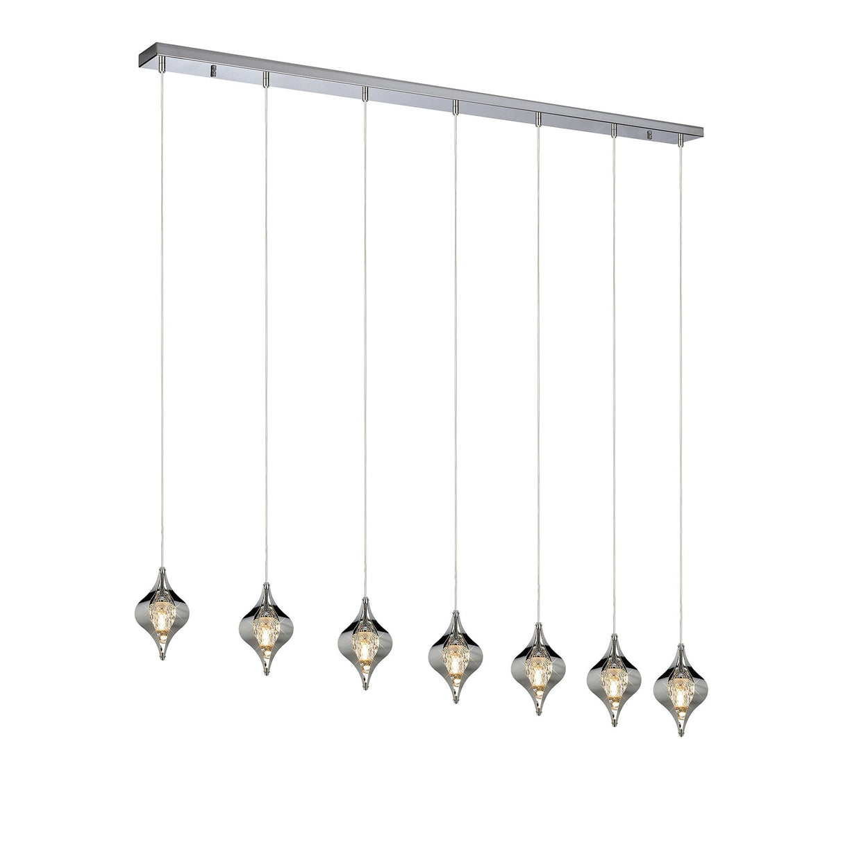Amano 7 Light Crystal Bar Pendant Light - Polished Chrome