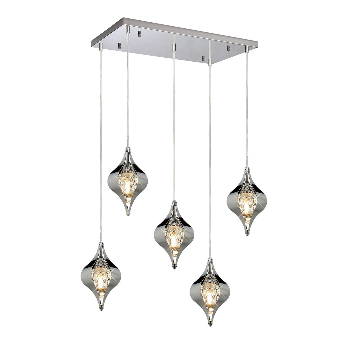 Amano Small 5 Light Crystal Bar Pendant Light - Polished Chrome