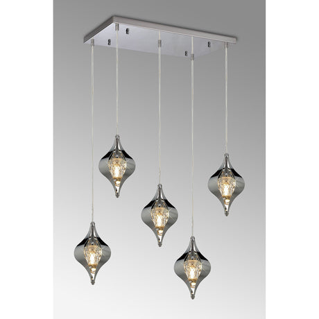Amano Small 5 Light Crystal Bar Pendant Light - Polished Chrome