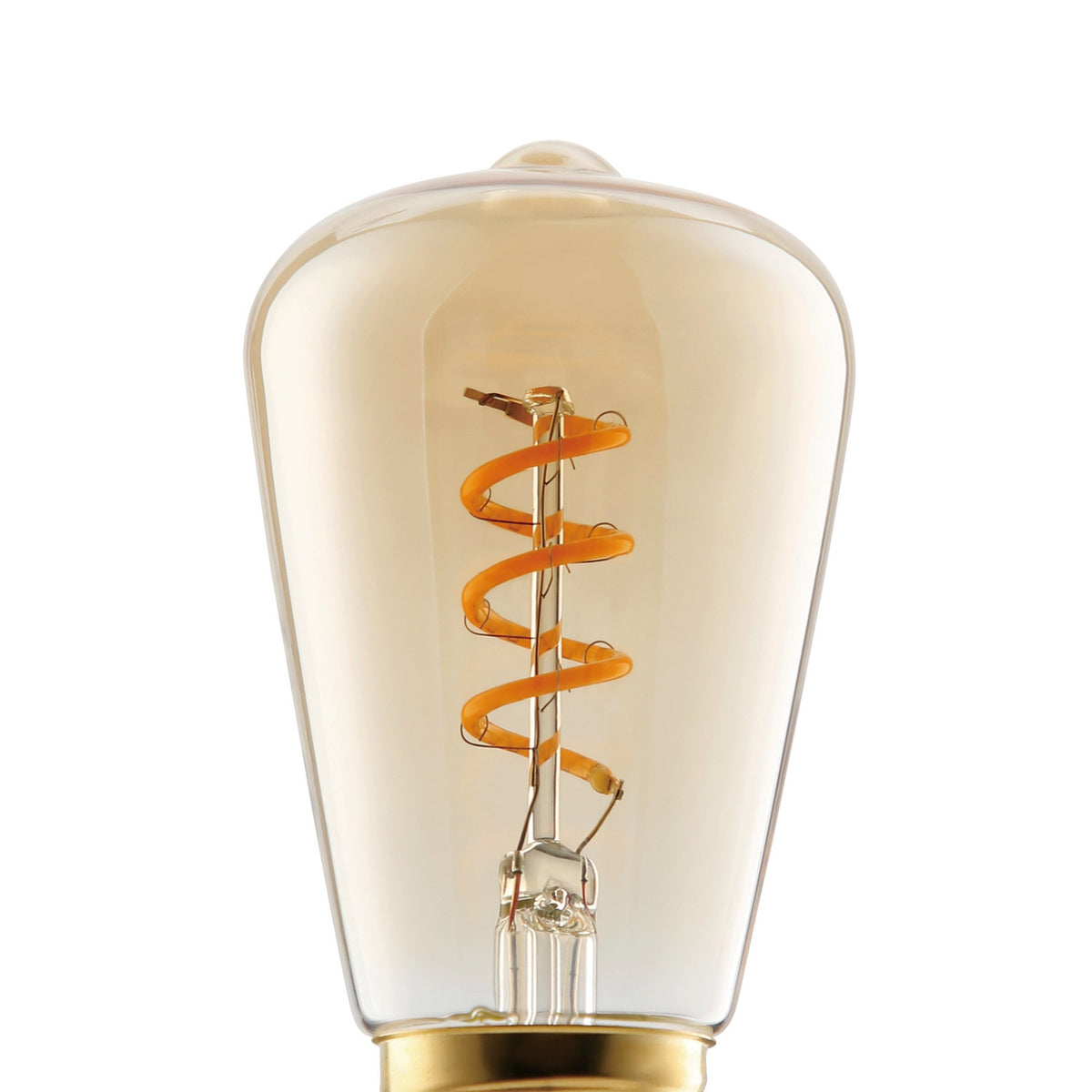 Amber Dimmable LED Bulb E27 4W, tapered vintage-style glass with spiral filament and brass-coloured screw cap, 4.8cm, shown close-up on a plain white background.