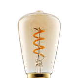Amber Dimmable LED Bulb E27 4W, tapered vintage-style glass with spiral filament and brass-coloured screw cap, 4.8cm, shown close-up on a plain white background.