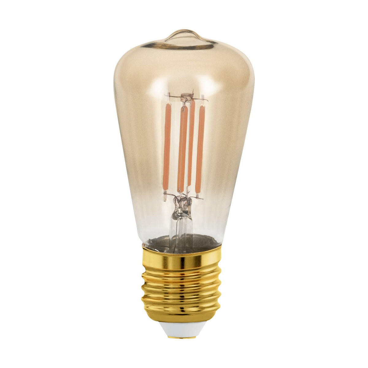 Amber Dimmable LED Bulb E27 4W, teardrop-shaped with visible straight filaments and a gold-coloured screw cap, shown on a plain white background.
