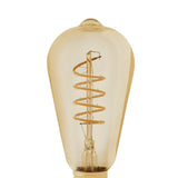 Amber Dimmable LED Vintage Bulb E27 ST64 with teardrop-shaped glass body, spiral filament, and gold-coloured screw cap, shown against a plain white background.