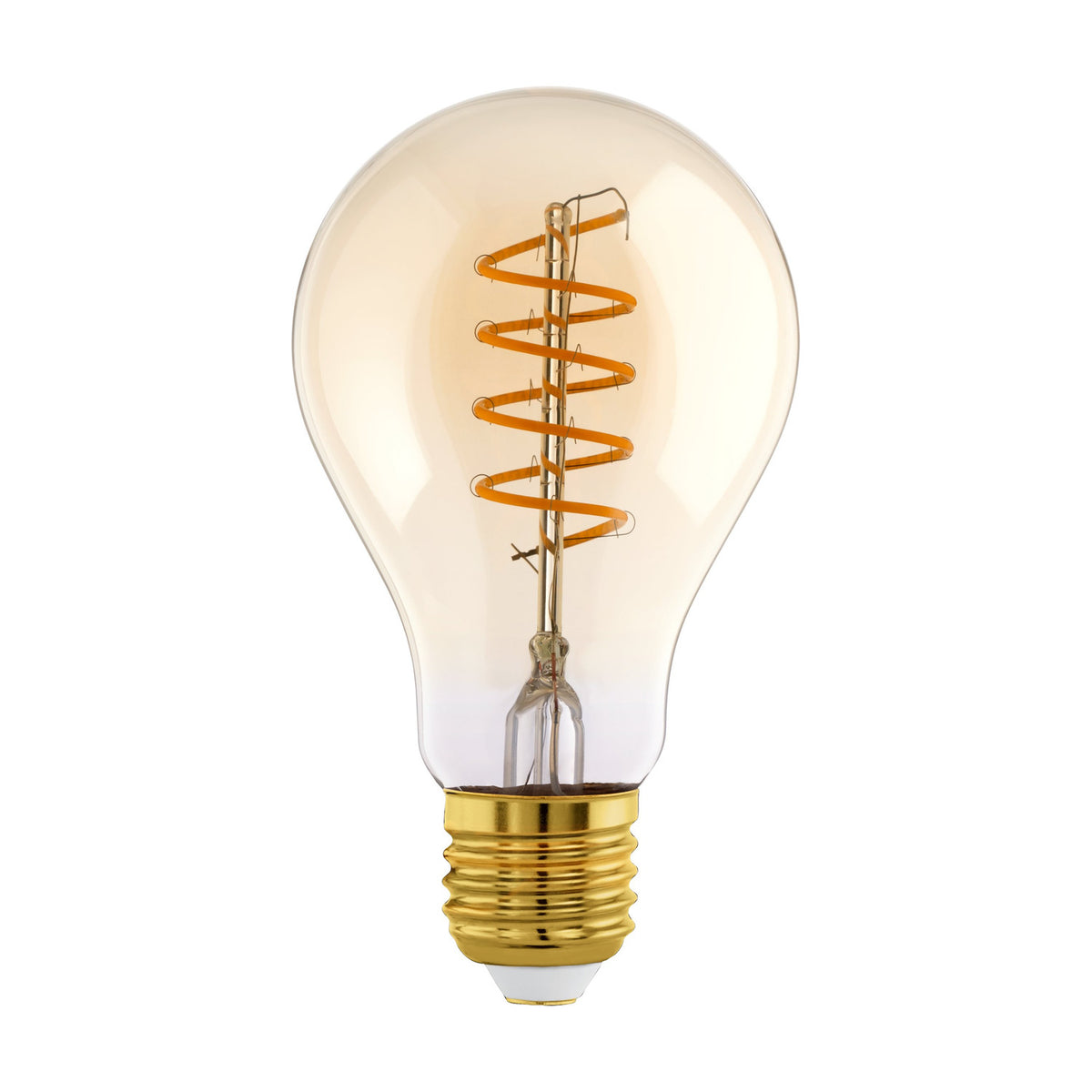 Amber LED filament bulb, A-shape with tinted amber glass and spiral filament, E27 screw cap, 7W, 700lm, dimmable, shown on a plain white background.