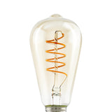 Amber Spiral LED Vintage Bulb, E27 ST64 teardrop shape in amber glass with a visible spiral filament on a central stem, shown against a plain white background.