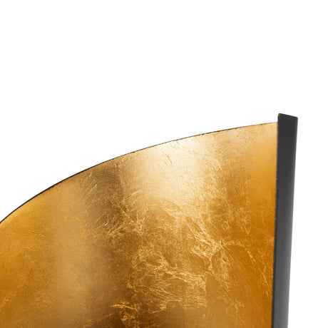 Close-up of the Ambondrona Metal Hurricane Lantern 20cm, showing the curved black outer band and textured gold leaf inner surface, on a plain white background.