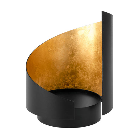 Ambondrona Metal Hurricane Lantern 20cm, a curved black band candle holder with a gold leaf crinkled inner finish and round base, shown on a plain white background.