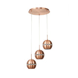 Andrea 3 Light Round Crystal Cluster Pendant Light - Satin Copper