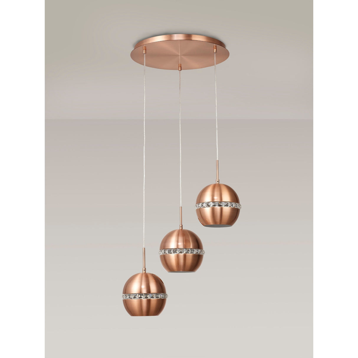 Andrea 3 Light Round Crystal Cluster Pendant Light - Satin Copper