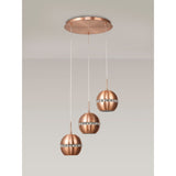 Andrea 3 Light Round Crystal Cluster Pendant Light - Satin Copper