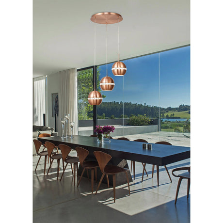 Andrea 3 Light Round Crystal Cluster Pendant Light - Satin Copper