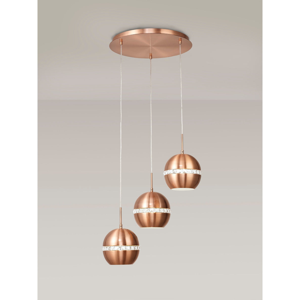 Andrea 3 Light Round Crystal Cluster Pendant Light - Satin Copper