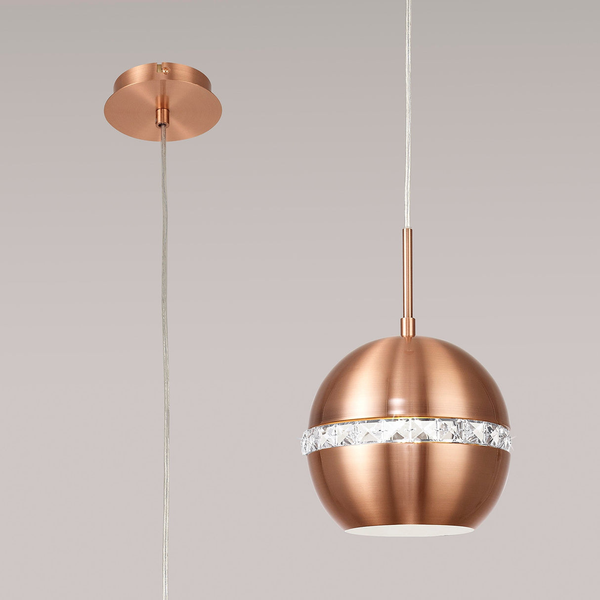 Andrea 19cm 1 Light Crystal Pendant Light - Satin Copper