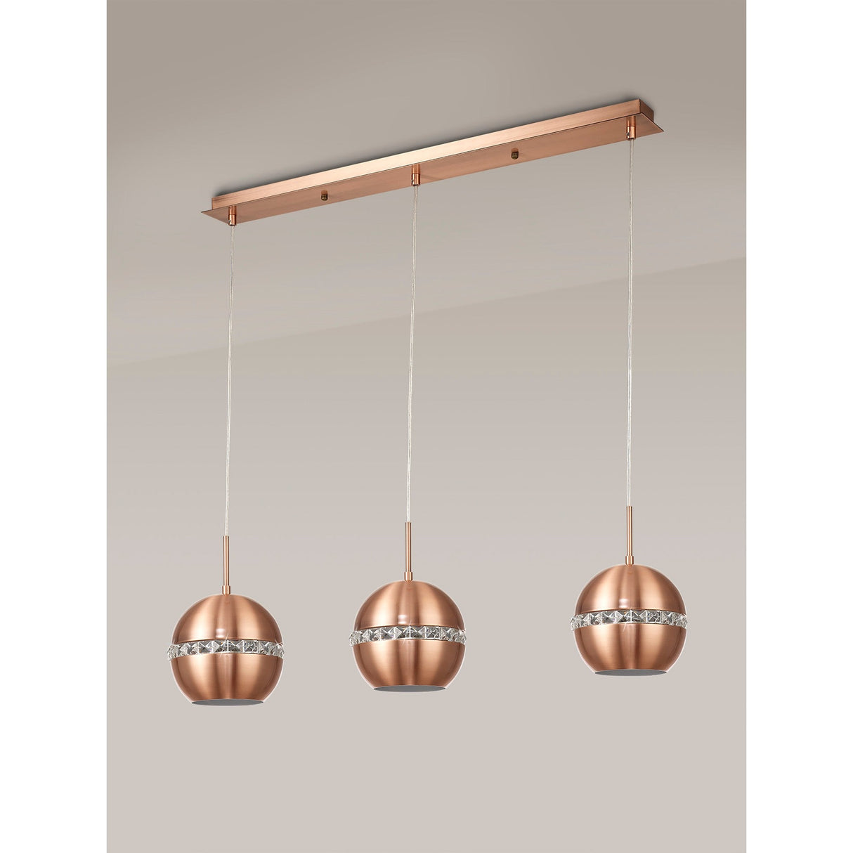 Andrea 3 Light Crystal Bar Pendant Light - Satin Copper