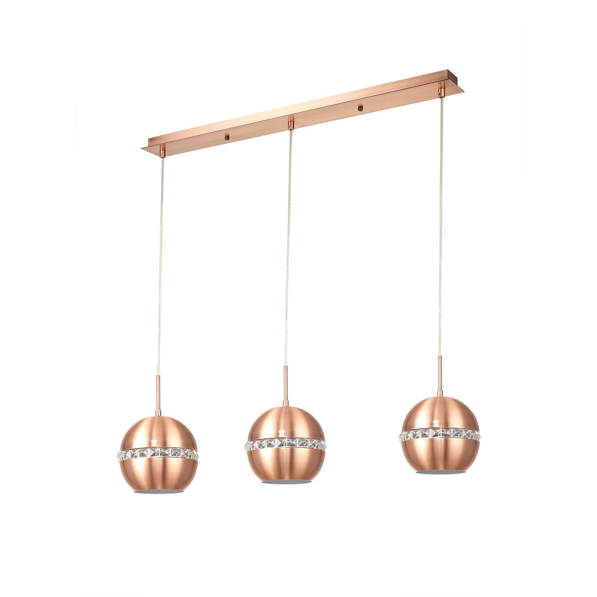 Andrea 3 Light Crystal Bar Pendant Light - Satin Copper