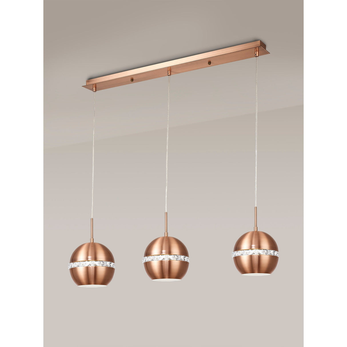 Andrea 3 Light Crystal Bar Pendant Light - Satin Copper
