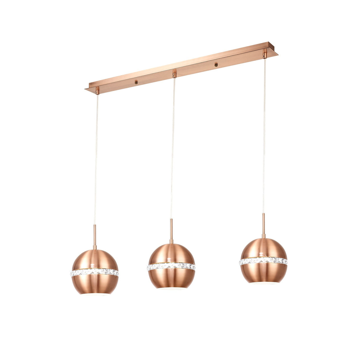 Andrea 3 Light Crystal Bar Pendant Light - Satin Copper