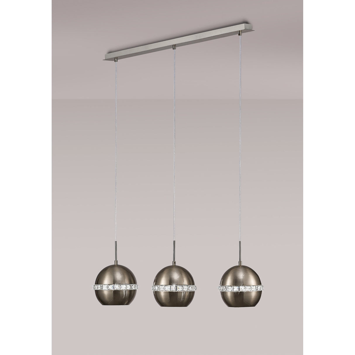 Andrea 3 Light Crystal Bar Pendant Light - Satin Nickel
