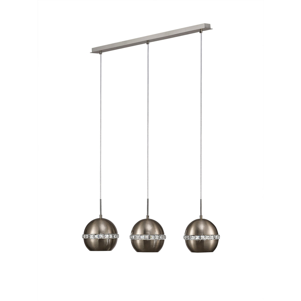 Andrea 3 Light Crystal Bar Pendant Light - Satin Nickel
