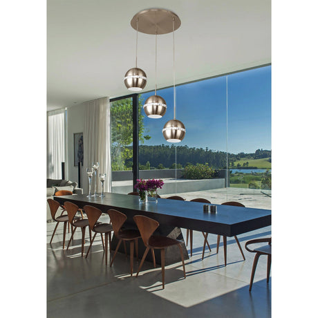 Andrea 3 Light Round Crystal Cluster Pendant Light - Satin Nickel