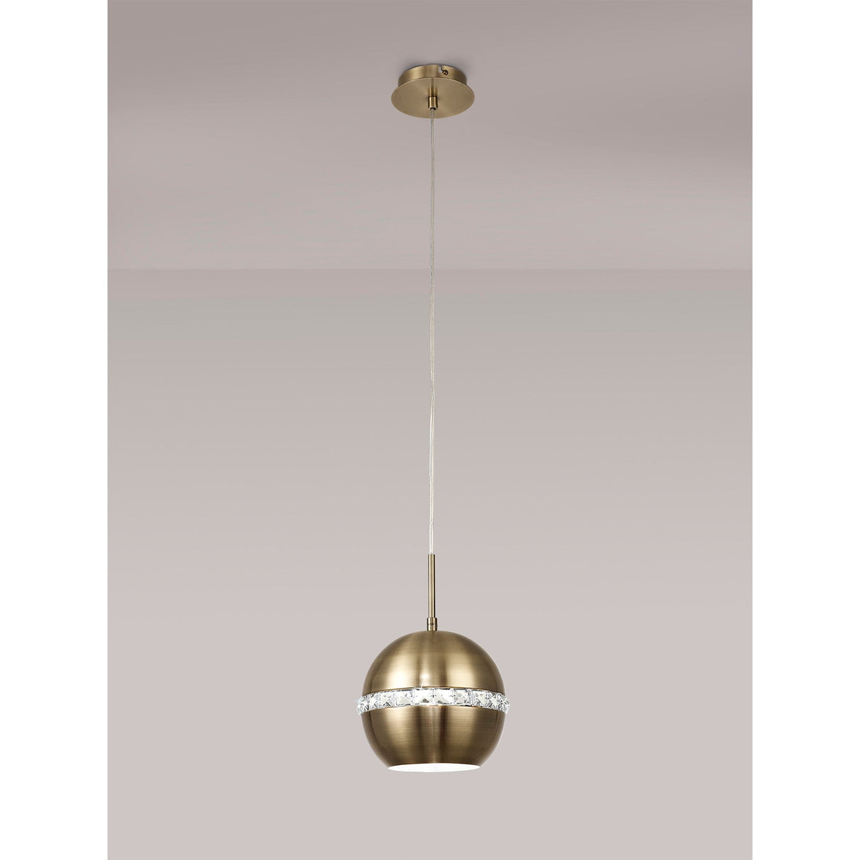 Andrea 19cm 1 Light Crystal Pendant Light - Antique Brass
