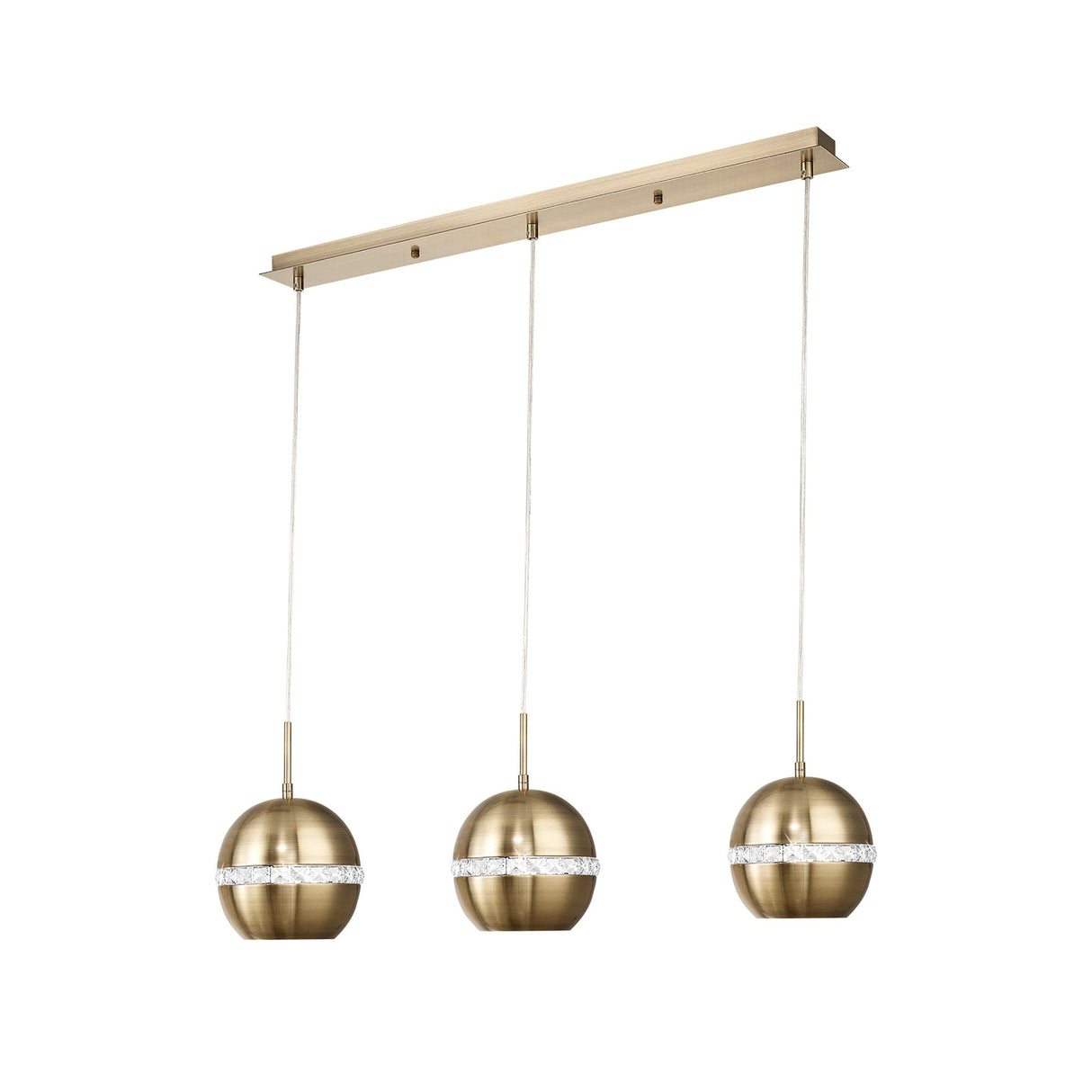 Andrea 3 Light Crystal Bar Pendant Light - Antique Brass