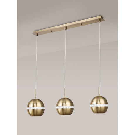 Andrea 3 Light Crystal Bar Pendant Light - Antique Brass
