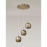 Andrea 3 Light Round Crystal Cluster Pendant Light - Antique Brass