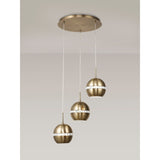 Andrea 3 Light Round Crystal Cluster Pendant Light - Antique Brass