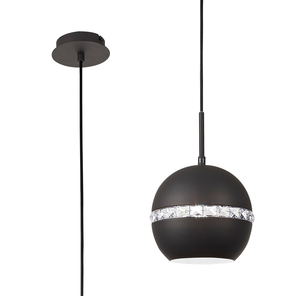 Andrea 19cm 1 Light Crystal Pendant Light - Graphite