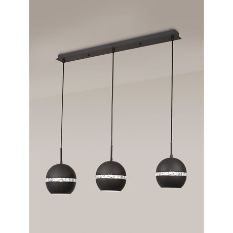 Andrea 3 Light Crystal Bar Pendant Light - Graphite