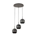 Andrea 3 Light Round Crystal Cluster Pendant Light - Graphite